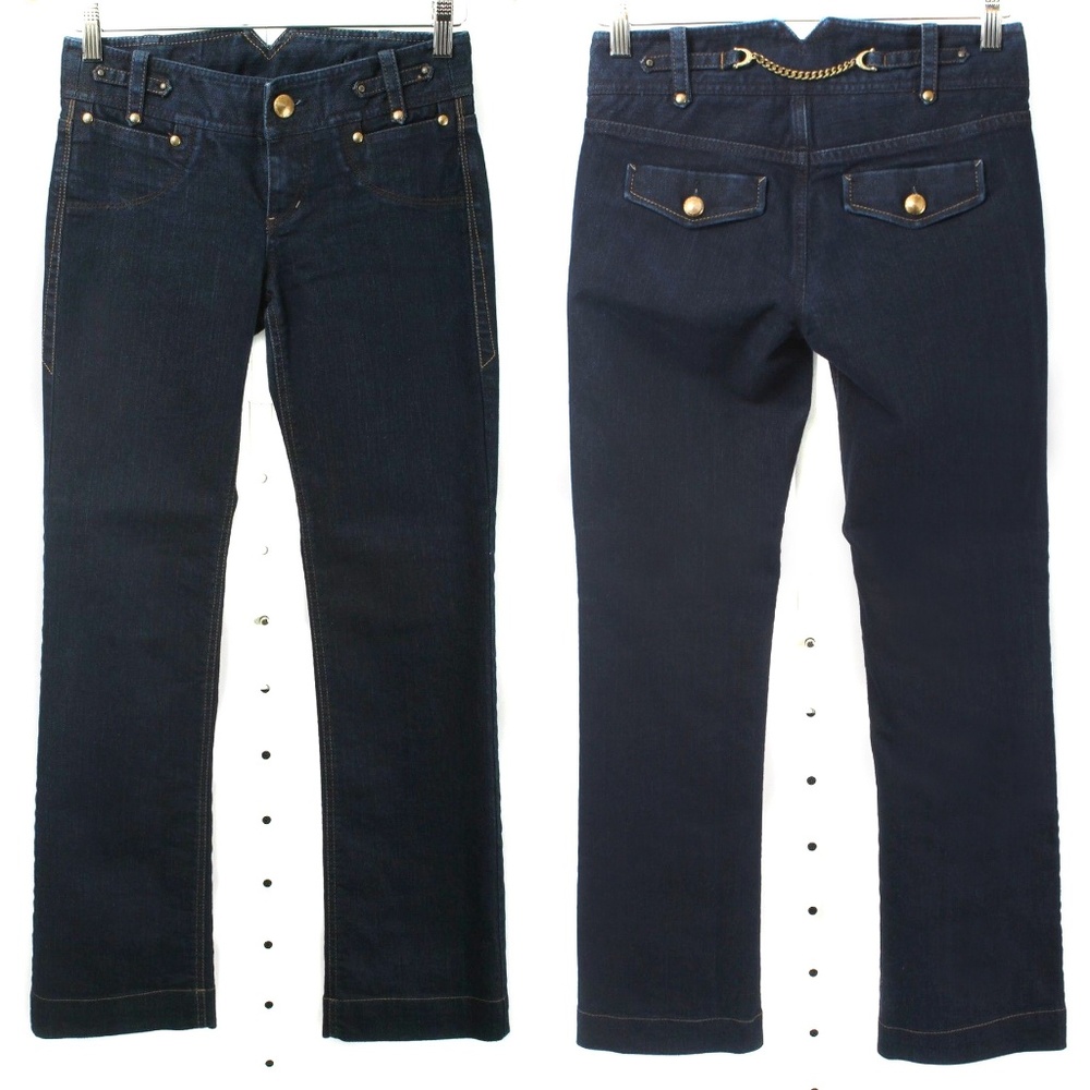ARMANI EXCHANGE A|X Dark Indigo Wash Straight Leg Jeans with Chain Accent